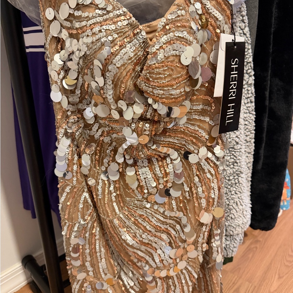 Sherri Hill Champagne Sequin Gown